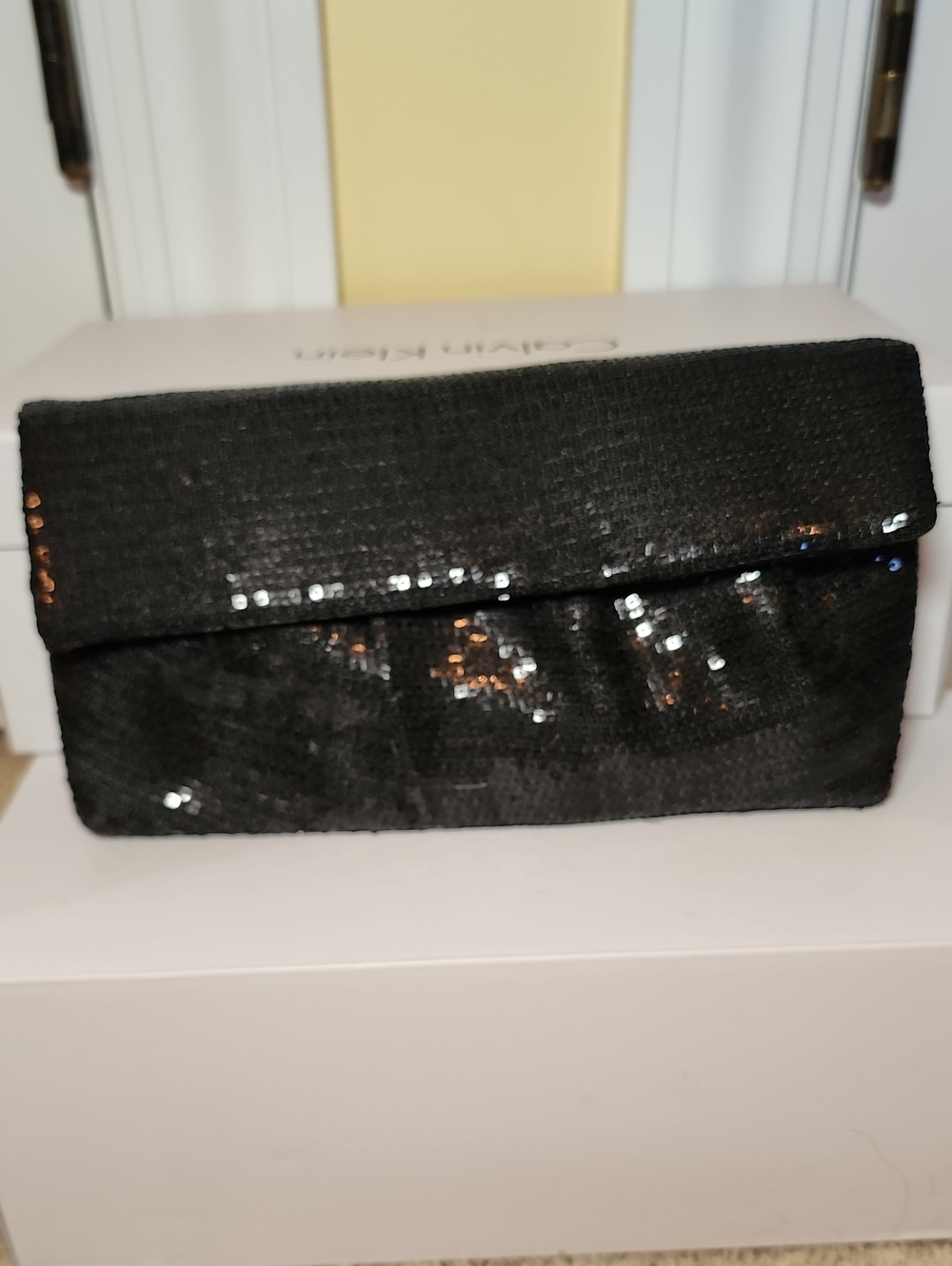 Style & Co. Black Sequin Mini Fold-Over Clutch